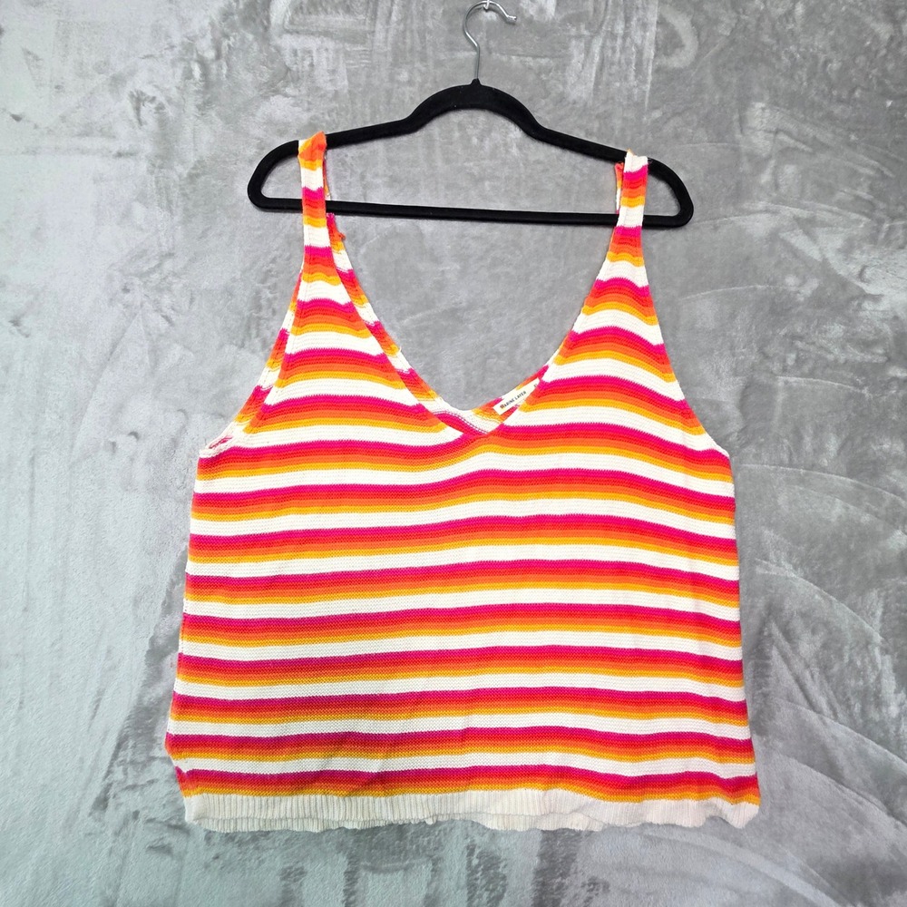 Marine Layer Womens XL Striped Cotton Knit V-Neck Tank Top Sunset Pink Orange